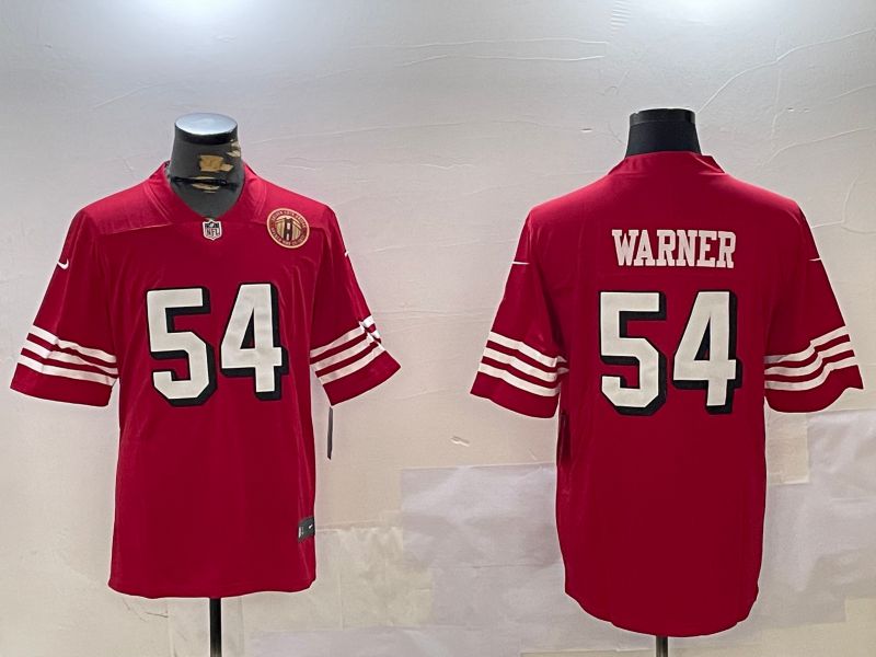 Men San Francisco 49ers #54 Warner Red Throwback 2024 Nike Limited NFL Jersey style 5